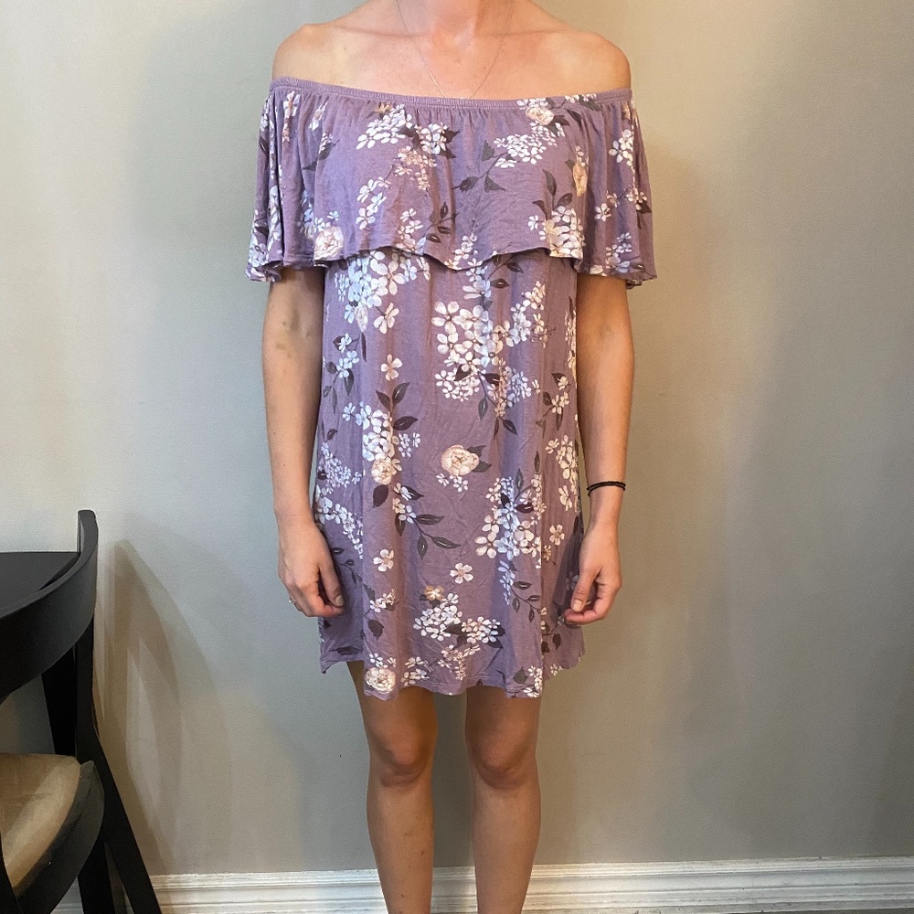 Purple Floral Midi Dress